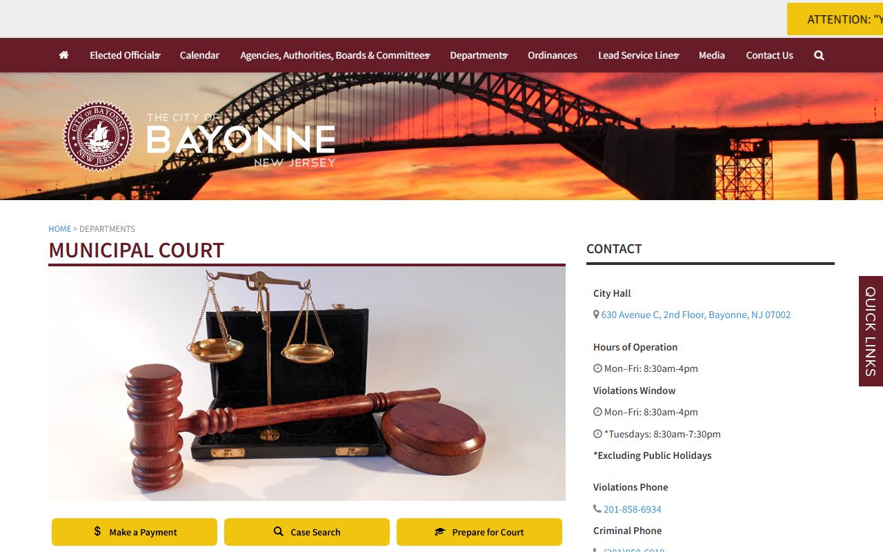 Bayonne Municipal Court criminal records in Bayonne New Jersey