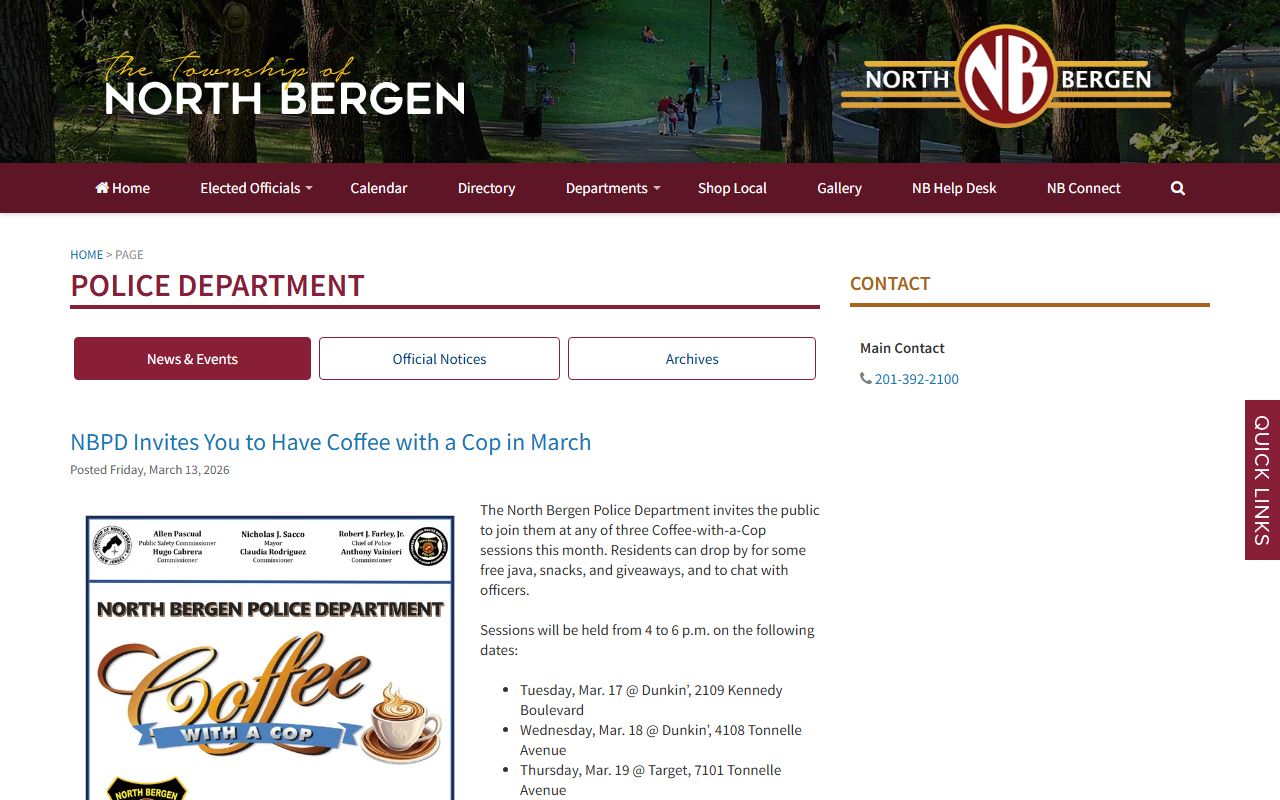 North Bergen Police Department serving North Bergen Township criminal records