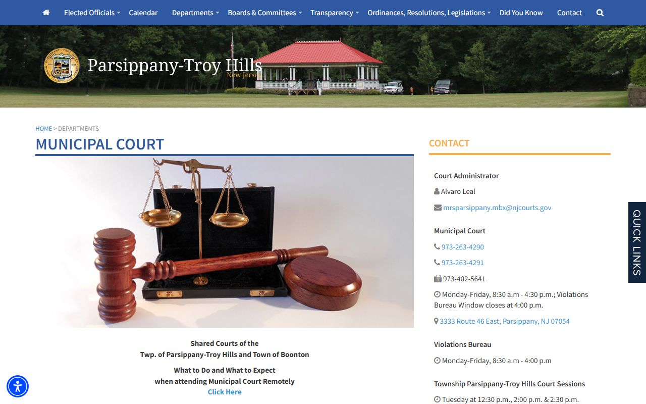 Parsippany-Troy Hills Municipal Court for township criminal records
