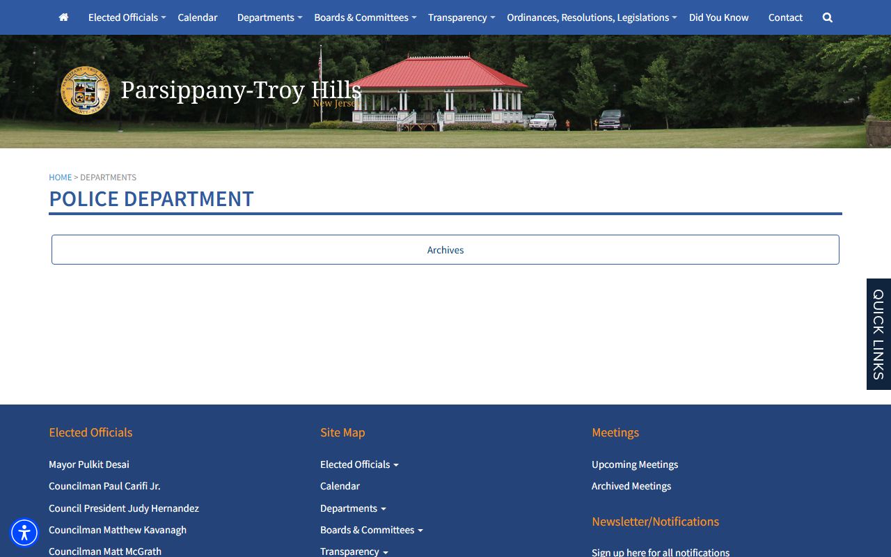 Parsippany-Troy Hills Police Department for township criminal records