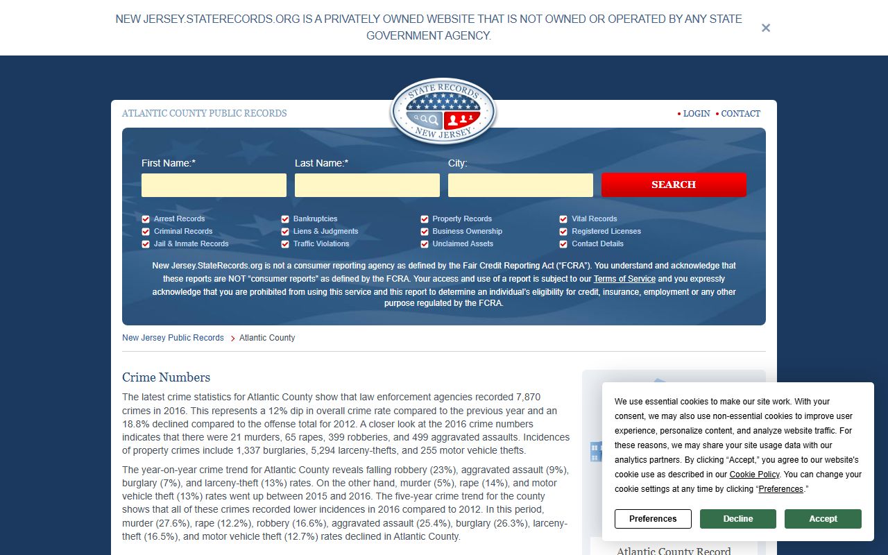 Atlantic County criminal records search resources in New Jersey