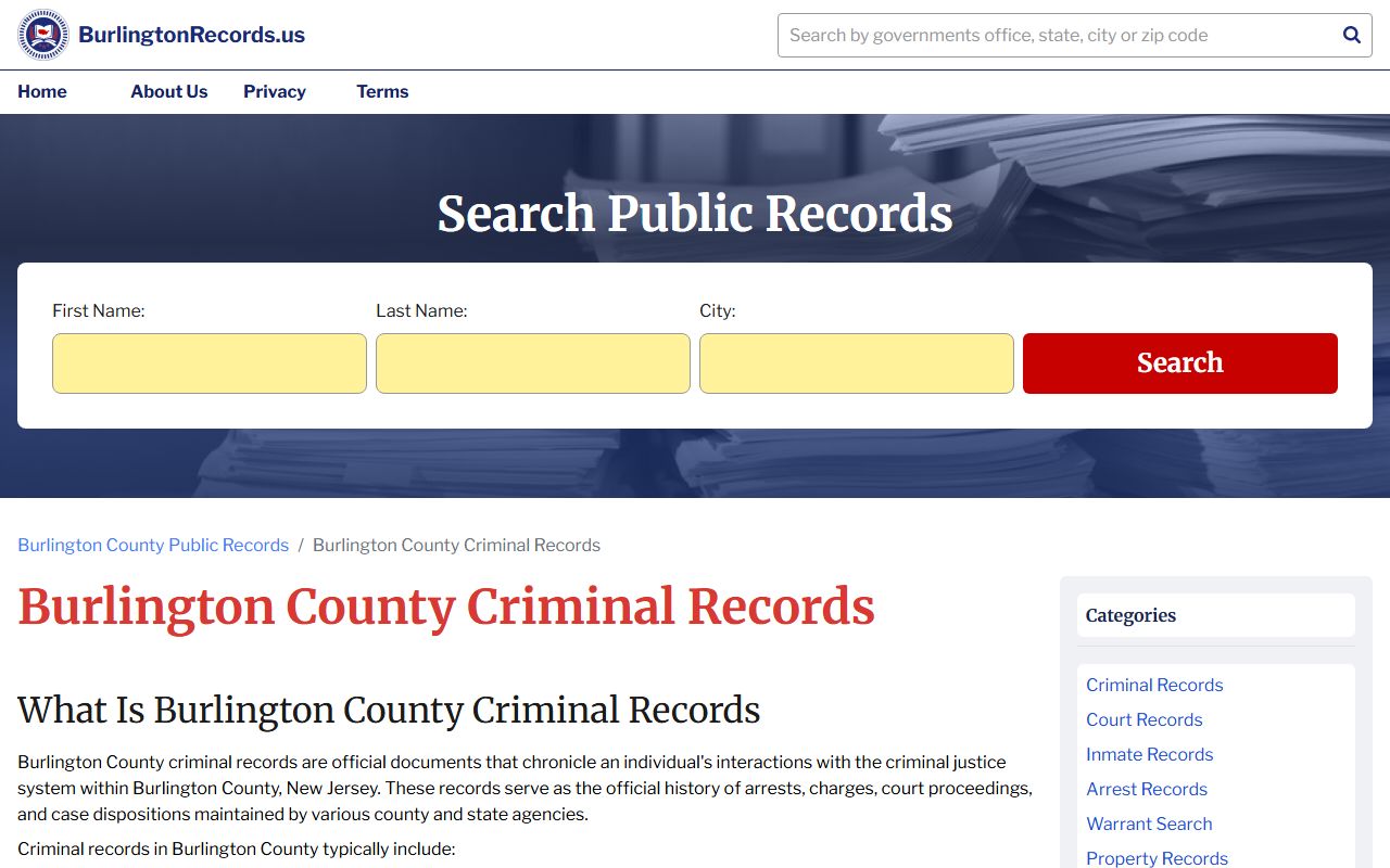 Burlington County court records search for criminal cases in New Jersey
