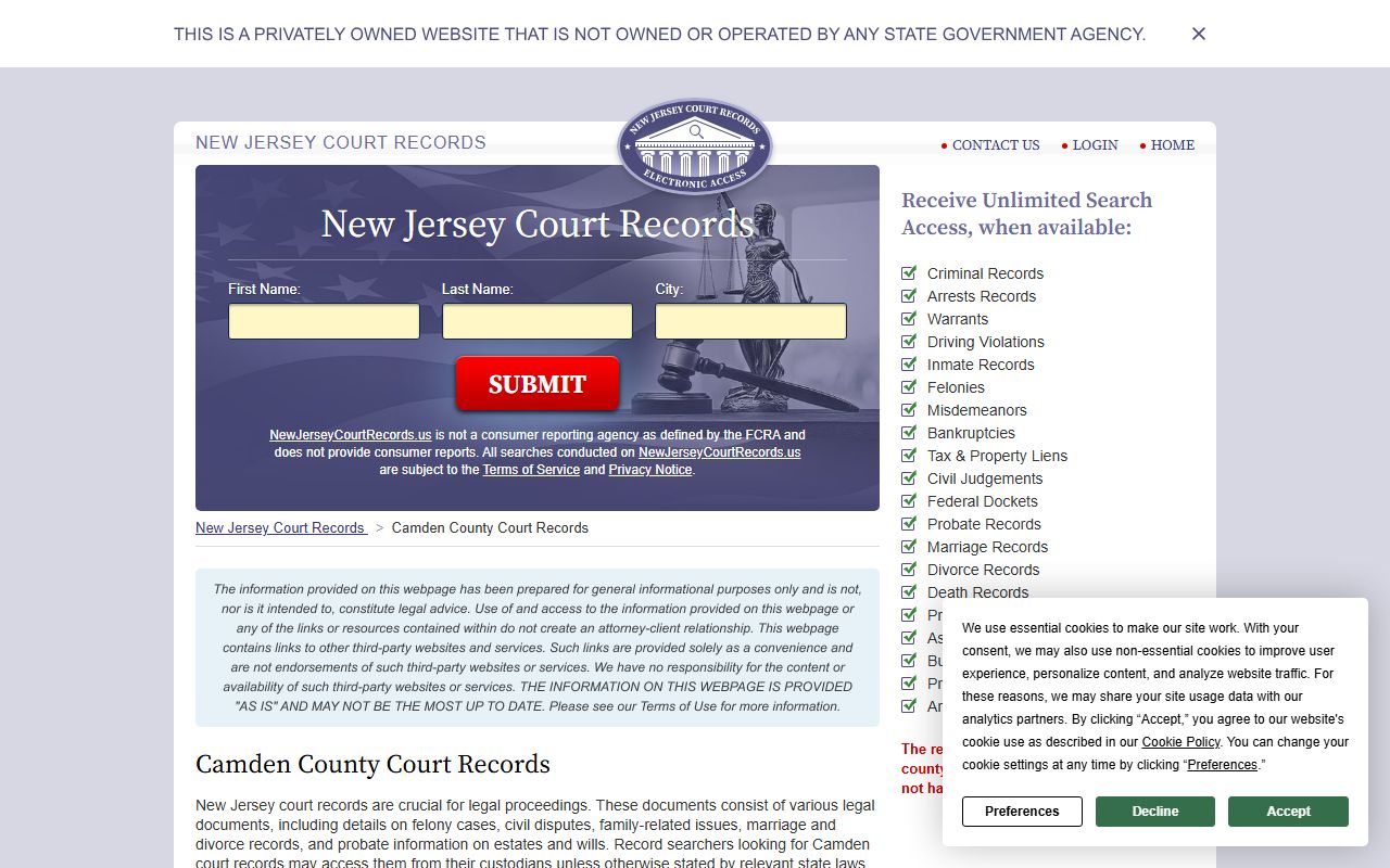 Camden County criminal records search portal