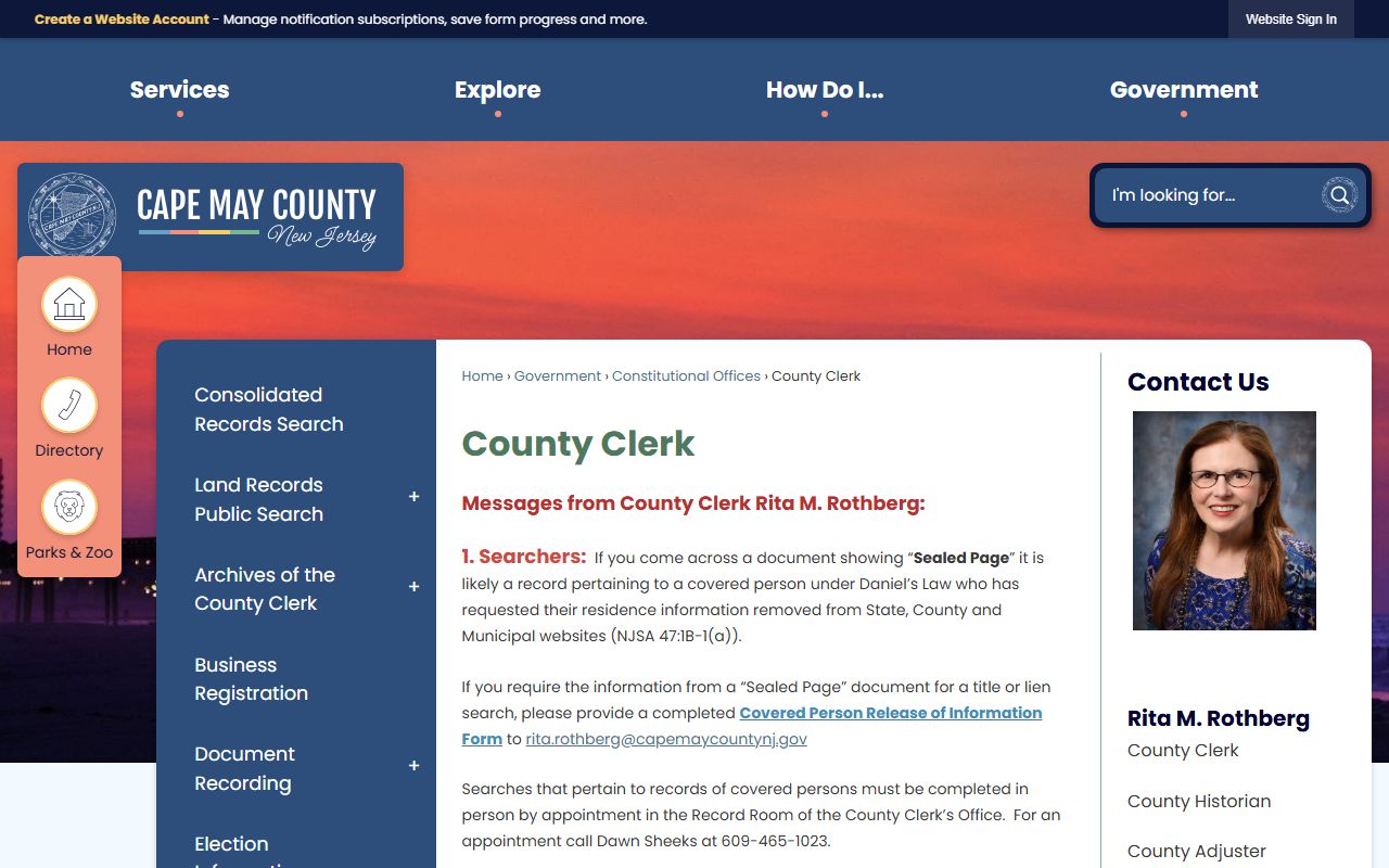 Cape May County Clerk's Office for criminal record requests