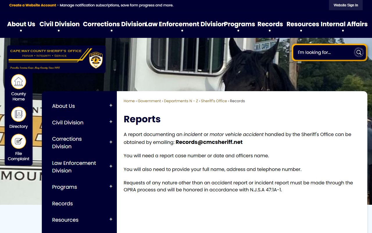 Cape May County Sheriff's Office criminal records