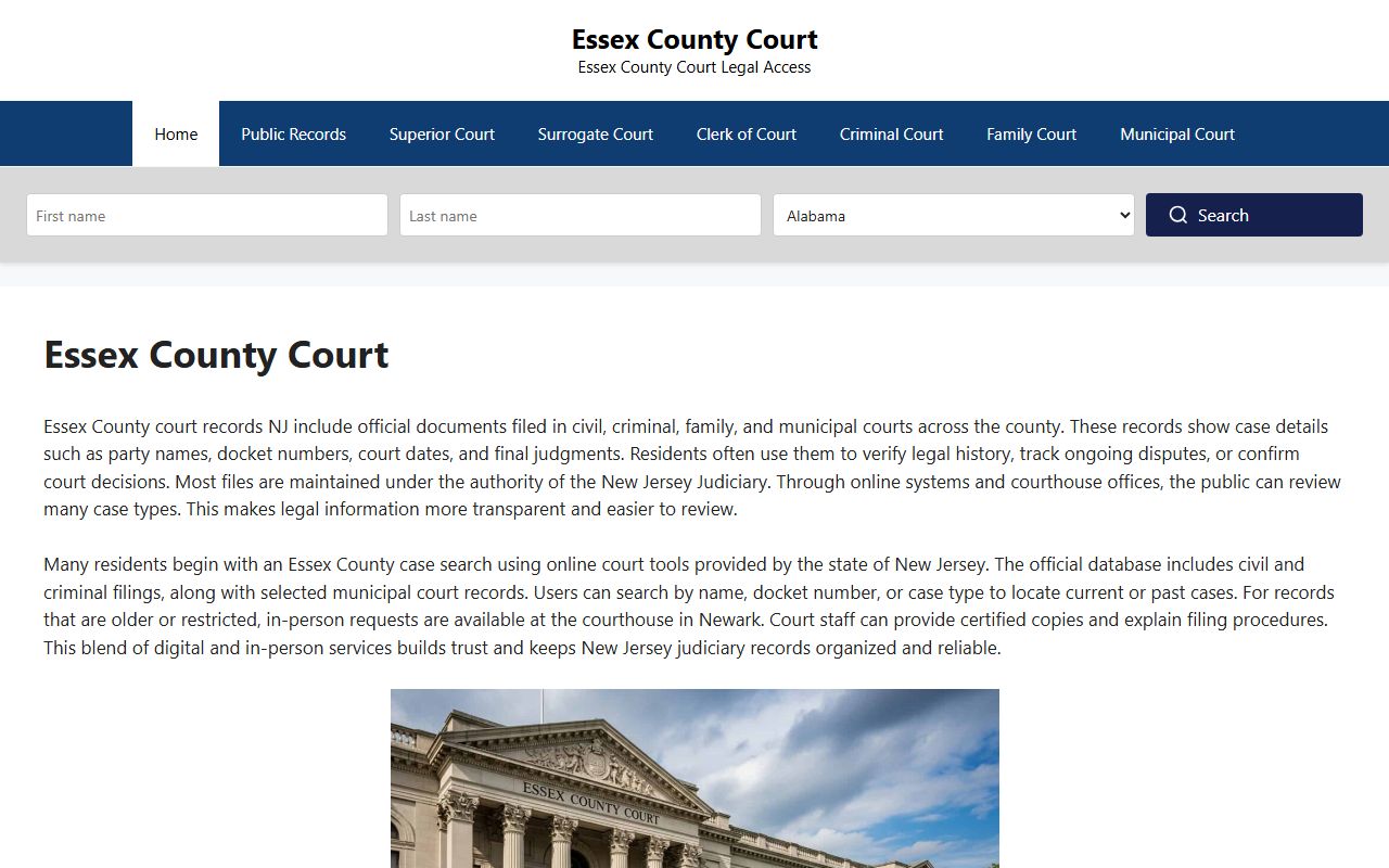 Essex County court records access for criminal cases in New Jersey