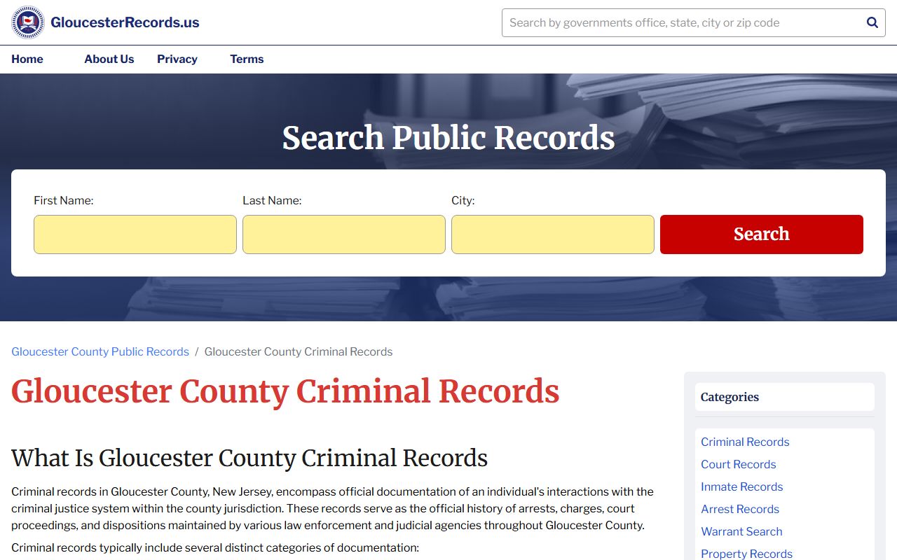 Gloucester County criminal records search resources in New Jersey