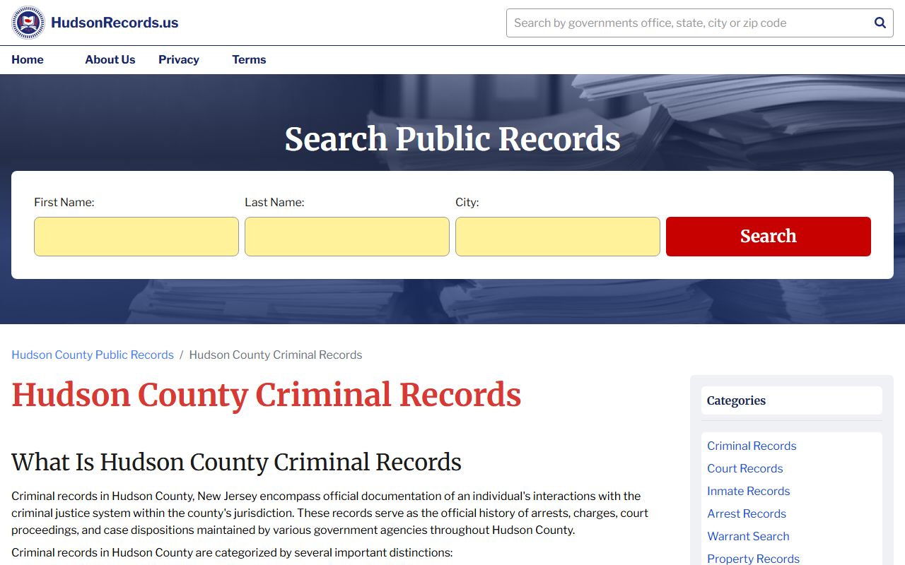 Hudson County criminal records search resources in New Jersey
