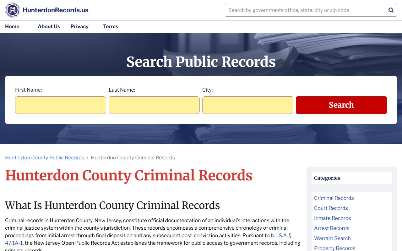 Hunterdon County criminal records search resources in New Jersey