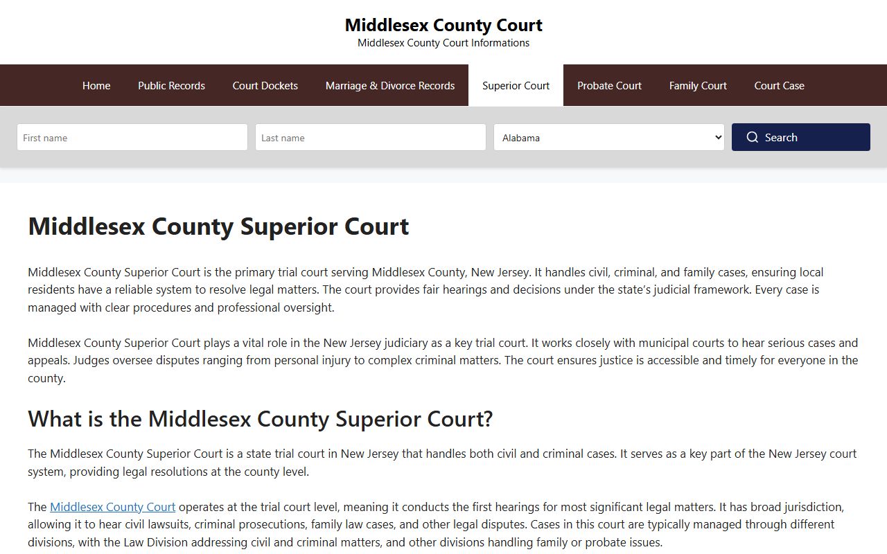 Middlesex County criminal records search resources in New Jersey
