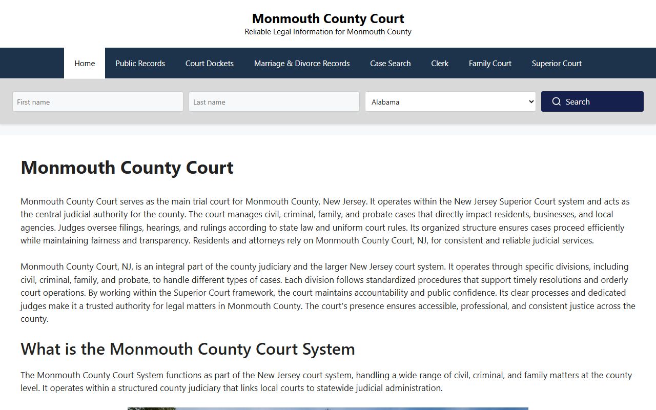 Monmouth County court records and criminal case search tools