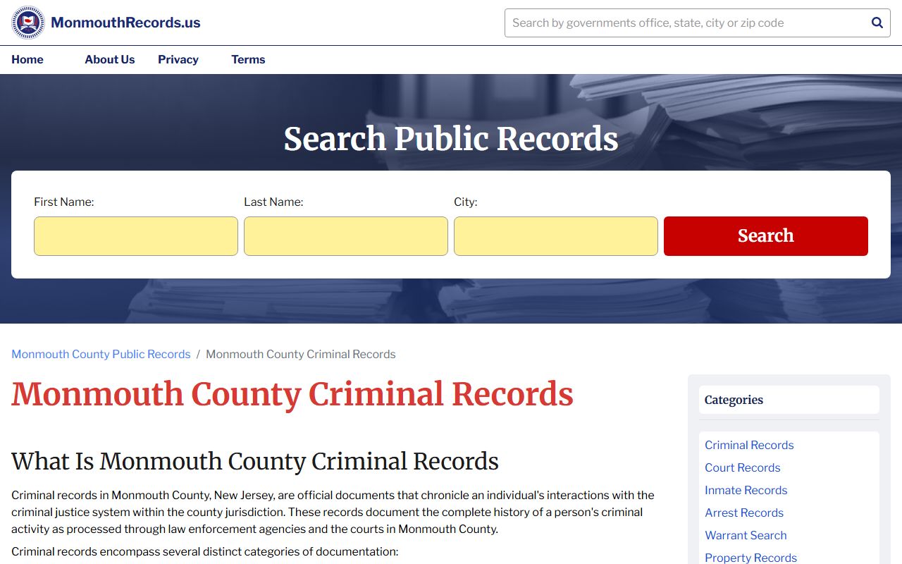 Monmouth County criminal records search portal