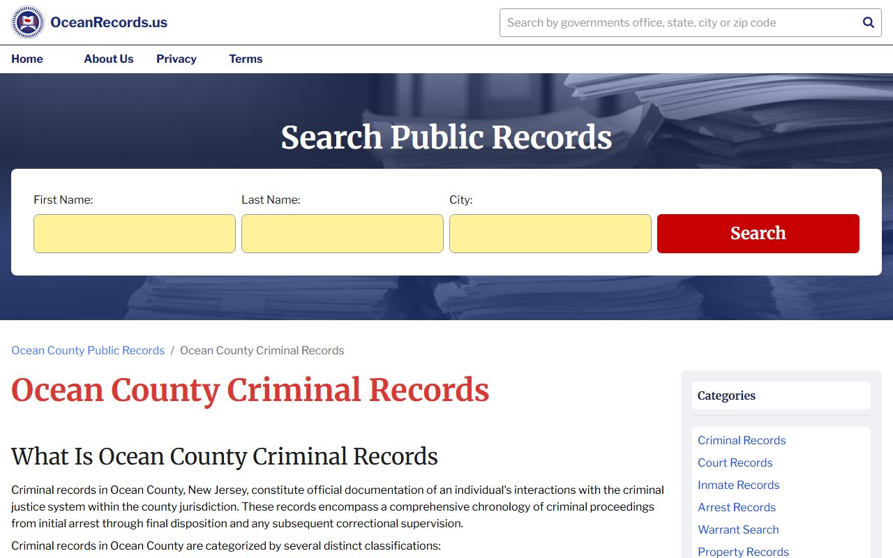 Ocean County criminal records search tools and resources
