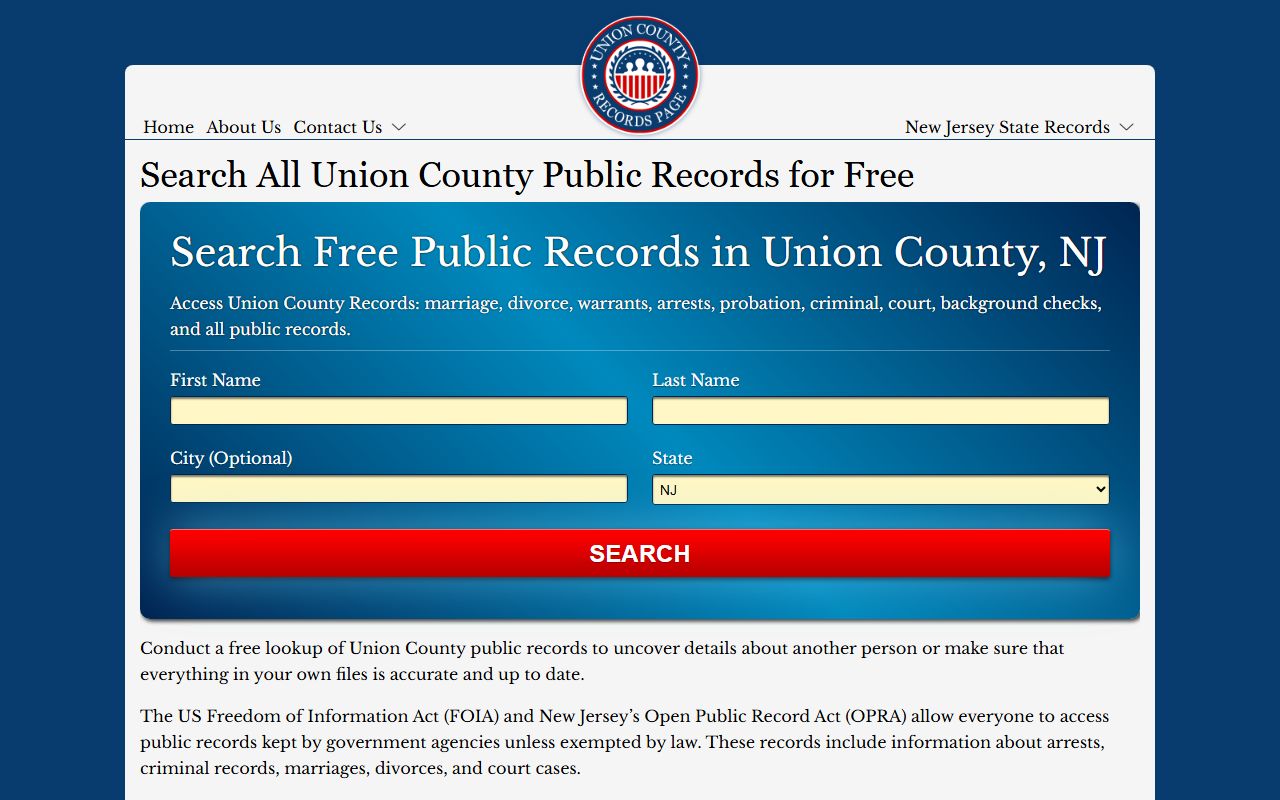 Union County criminal records search results from online database