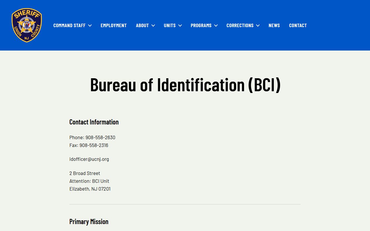 Union County Sheriff's Office Bureau of Criminal Identification