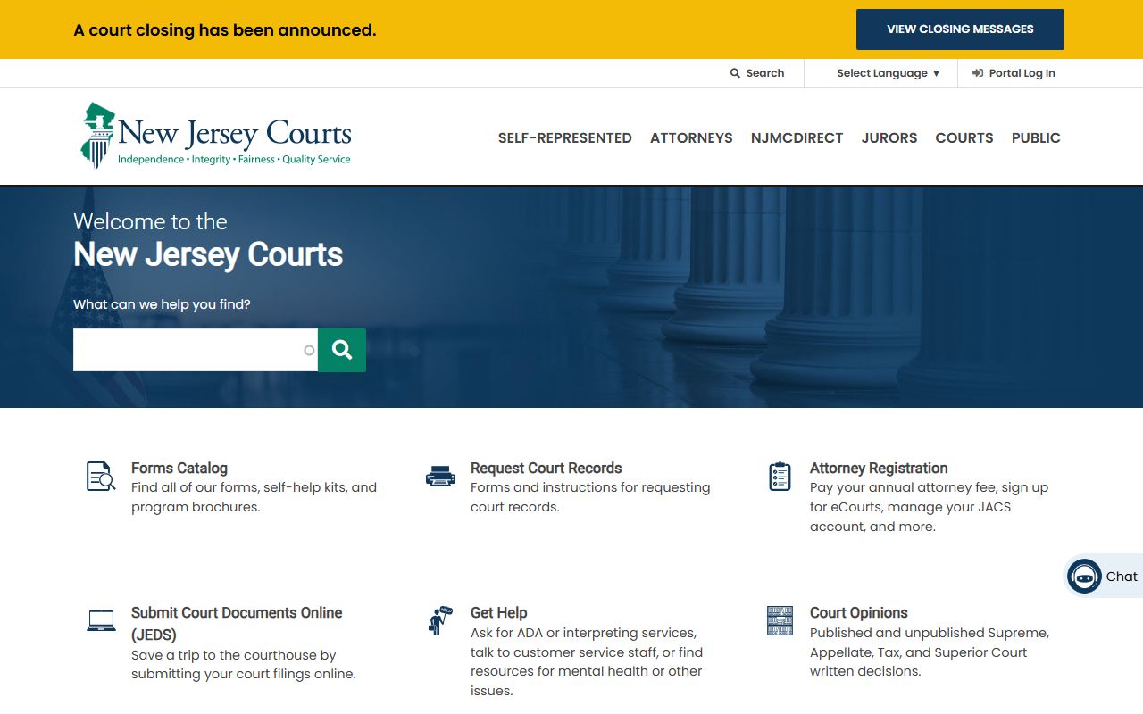 New Jersey Courts official website for searching criminal records online