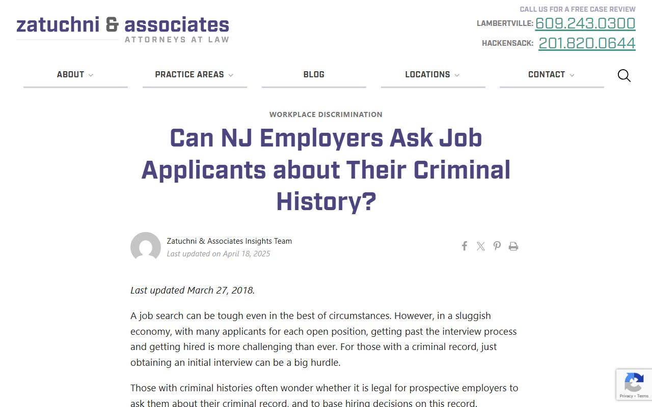 New Jersey Opportunity to Compete Act information for criminal records