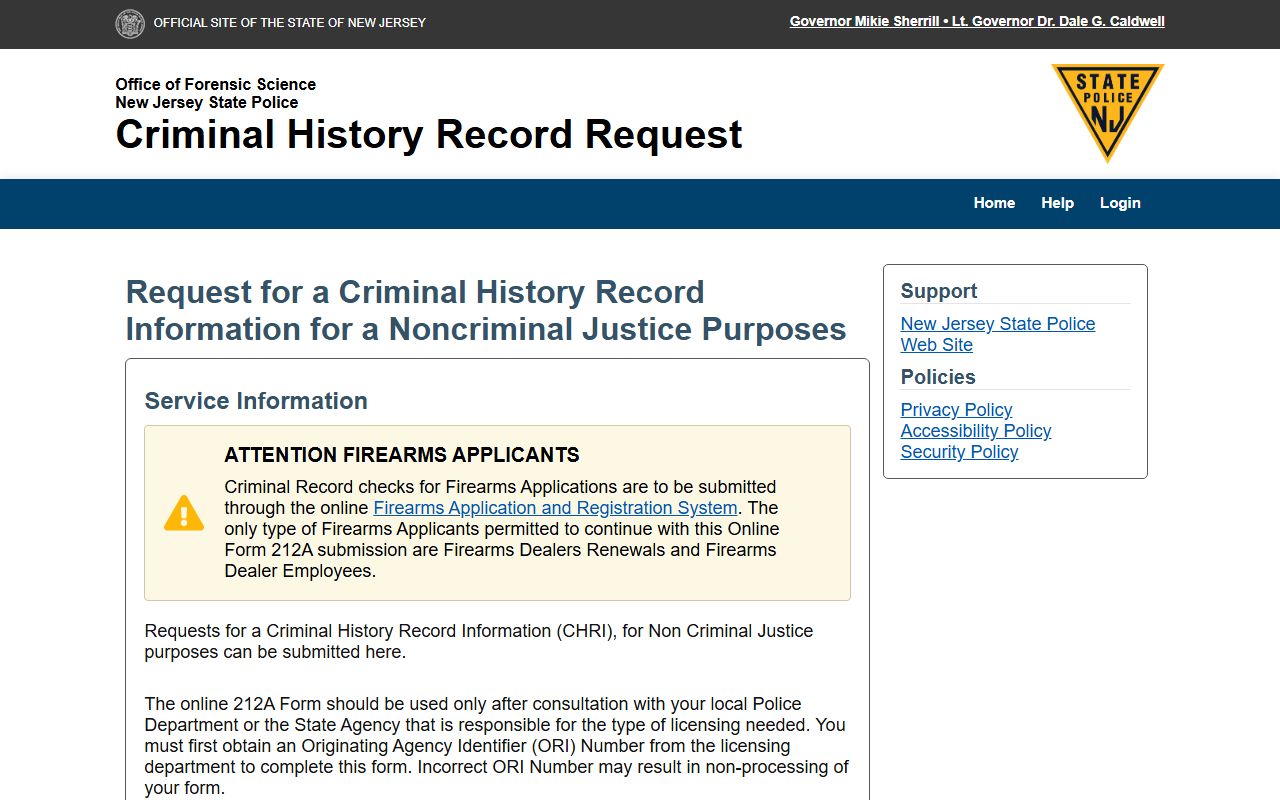 NJ Portal for requesting criminal records online in New Jersey
