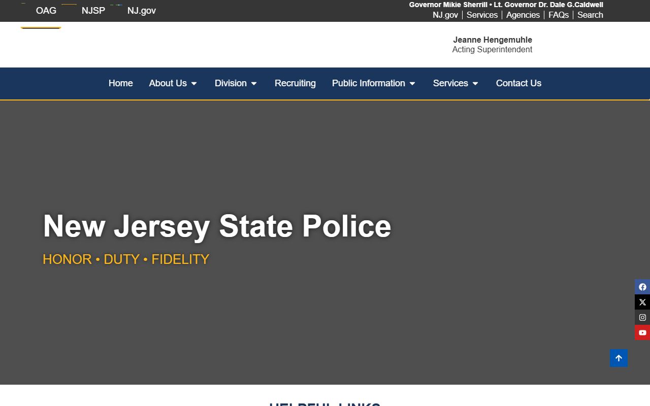 New Jersey State Police Criminal Justice Records Bureau for criminal records