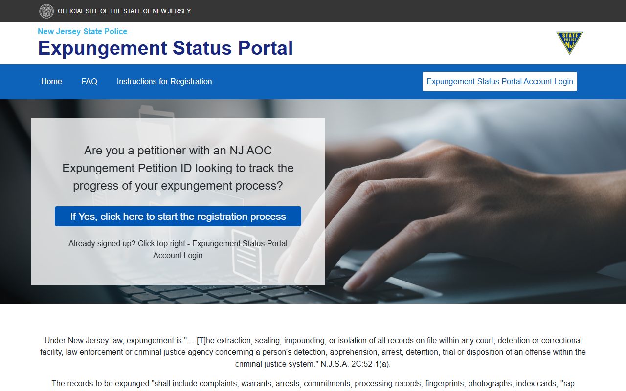 NJ State Police Expungement Portal for criminal records in New Jersey